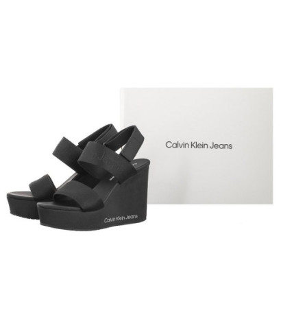 Calvin Klein Wedge Sandal Webbing In Mtl Black/Stormfront YW0YW01479 0GO (CK512-a) kingad