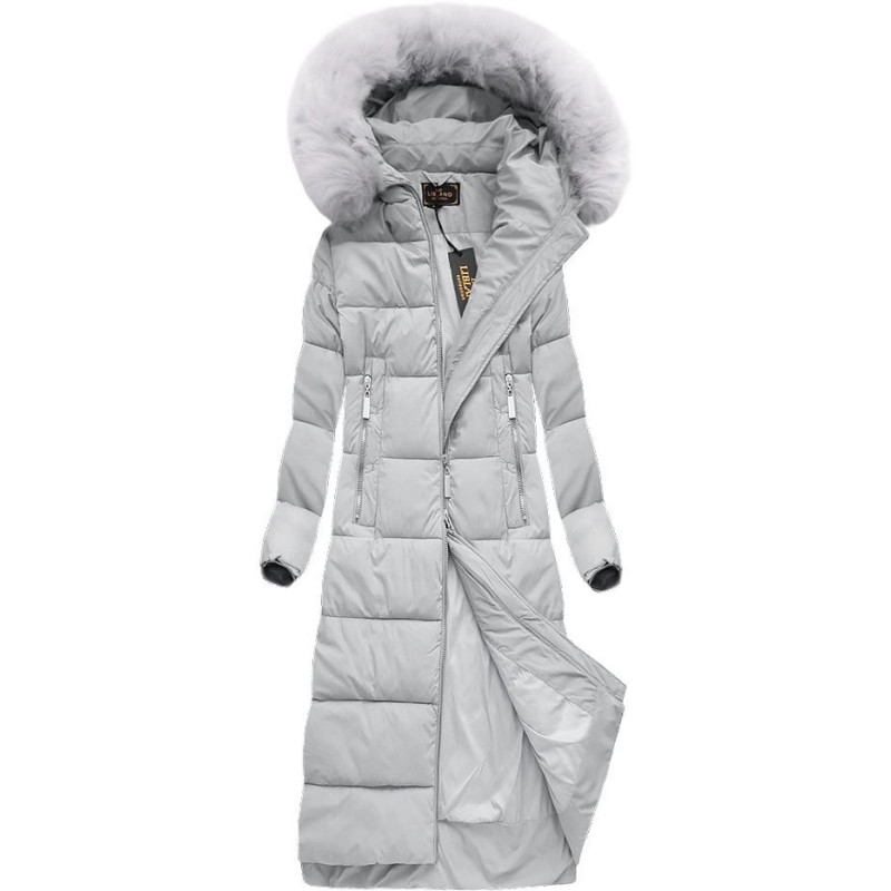 LONG WINTER HOODED JACKET GREY (7688) striukė