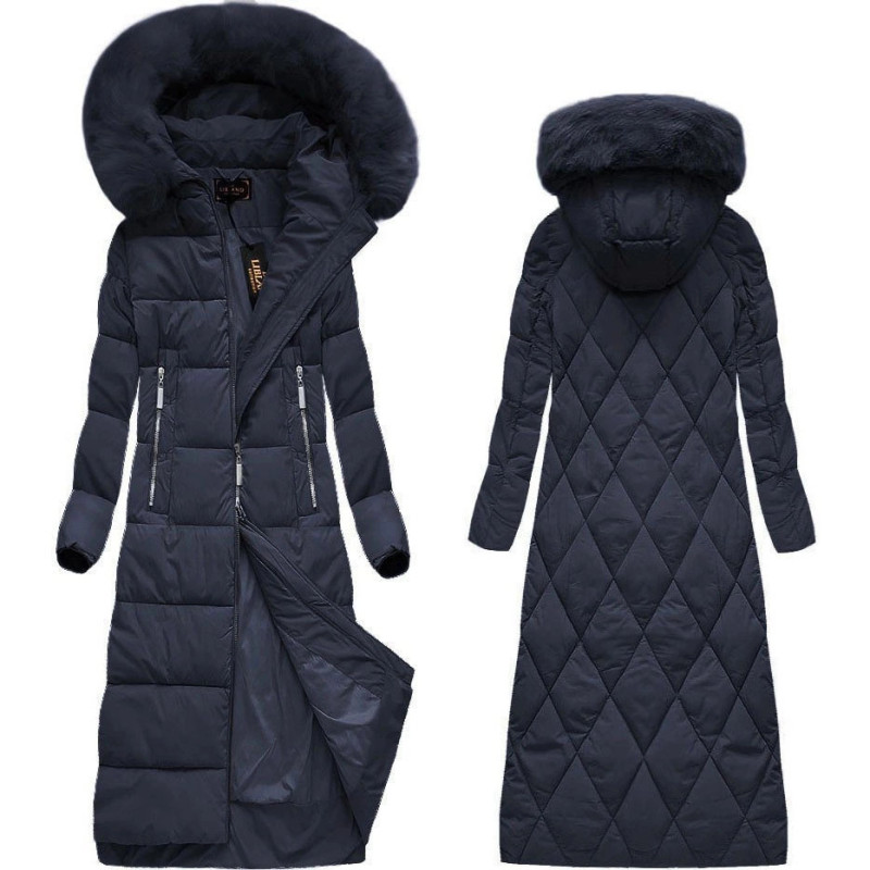 LONG WINTER HOODED JACKET NAVY BLUE (7688BIG) striukė