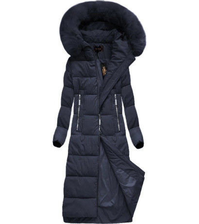 LONG WINTER HOODED JACKET NAVY BLUE (7688BIG) striukė