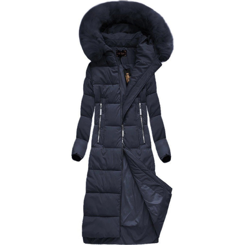 LONG WINTER HOODED JACKET NAVY BLUE (7688BIG) striukė