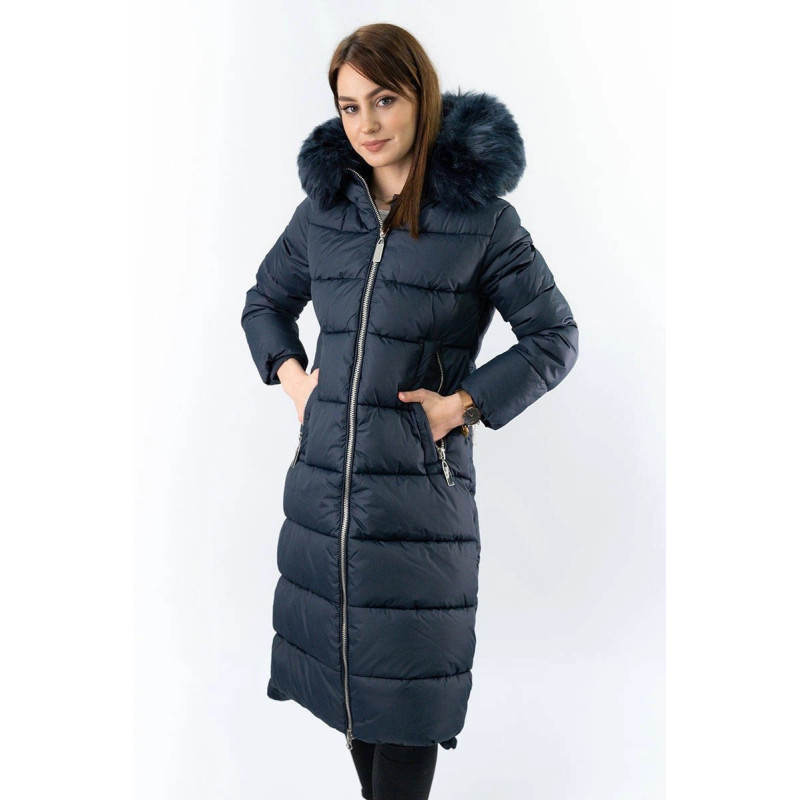 LONG WINTER HOODED JACKET NAVY BLUE (7688BIG) striukė