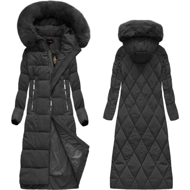 LONG WINTER HOODED JACKET BLACK (7688BIG) striukė