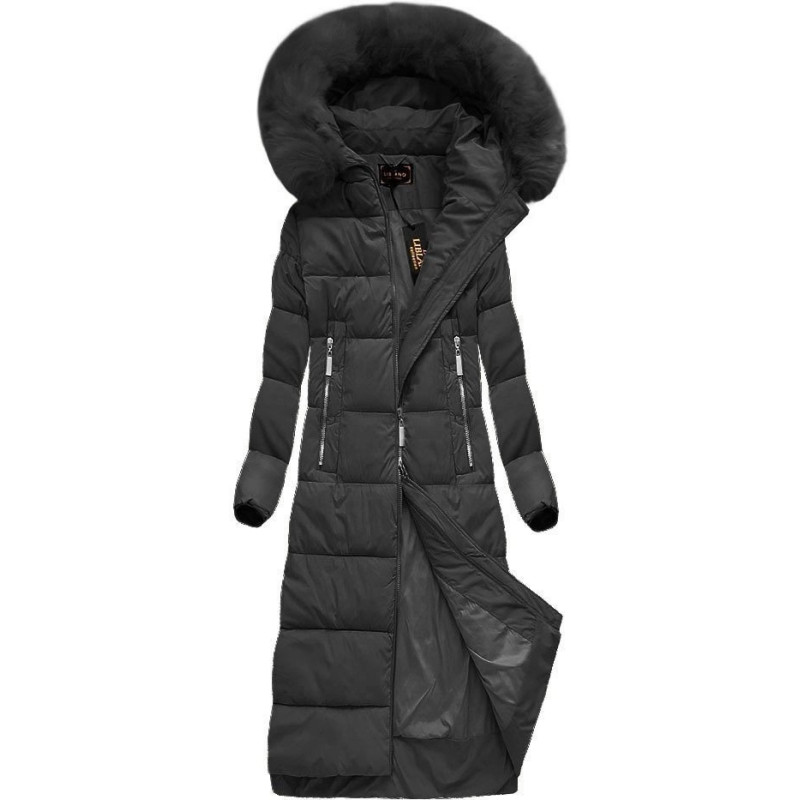 LONG WINTER HOODED JACKET BLACK (7688BIG) striukė