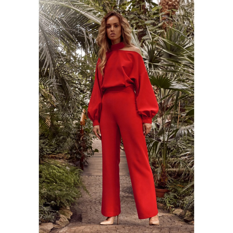 M528 Jumpsuit puhvriga varrukatega - punane