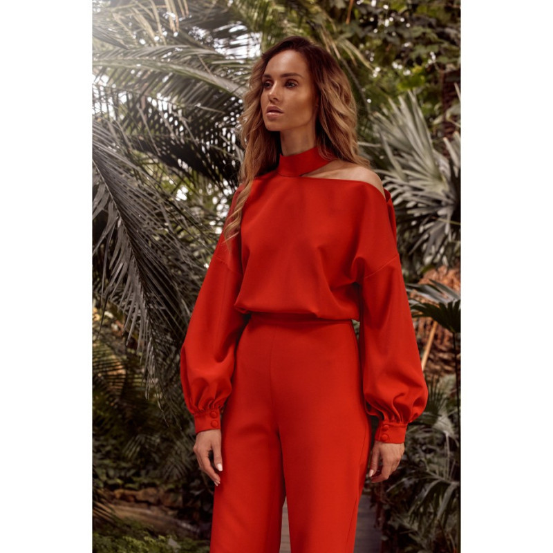 M528 Jumpsuit puhvriga varrukatega - punane