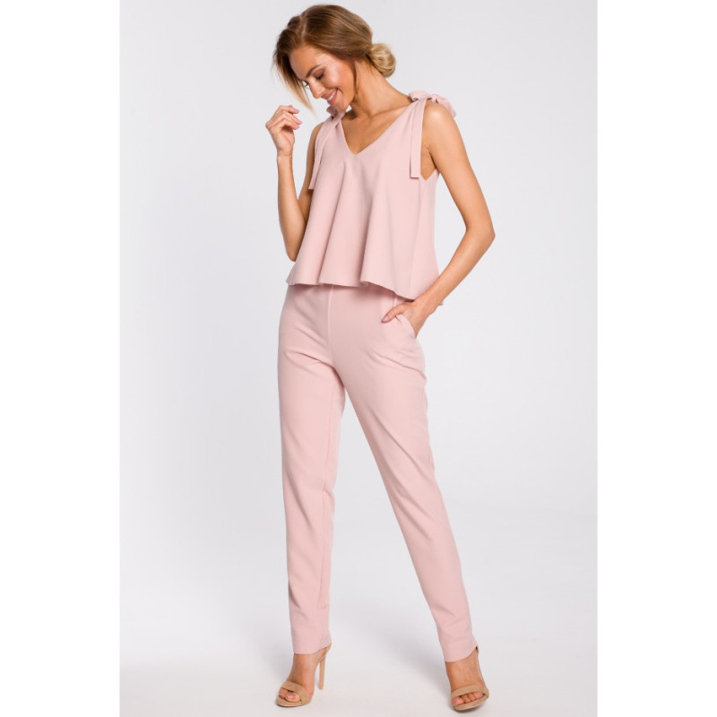 M437 Tie shoulder jumpsuit - pulbri sinine