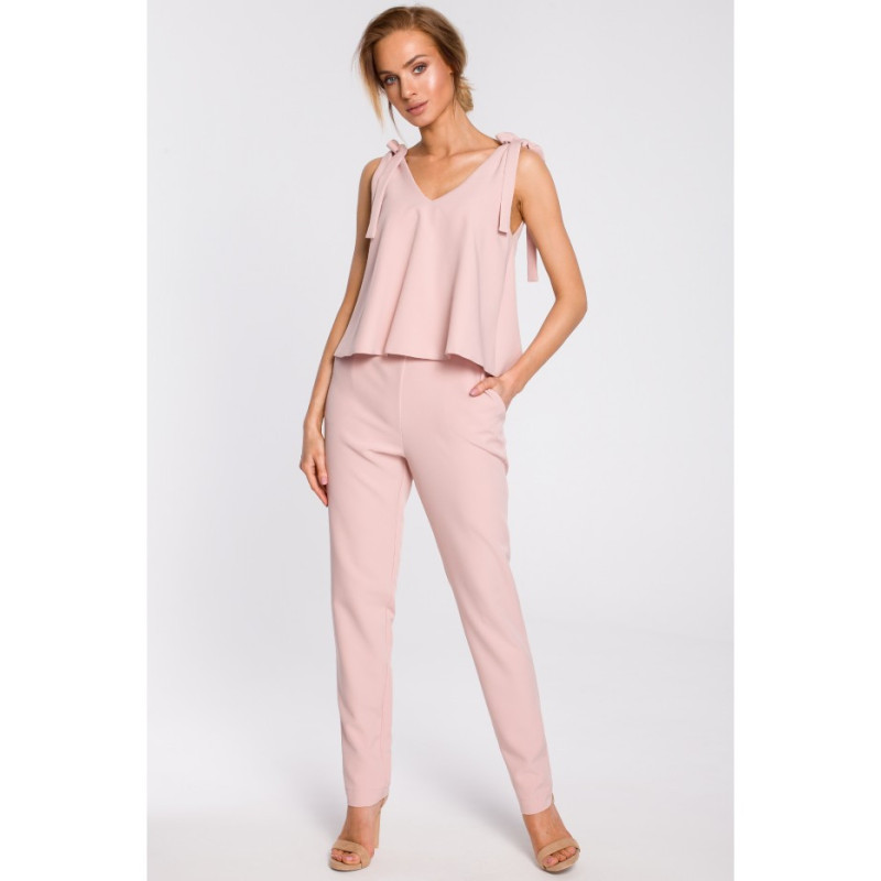 M437 Tie shoulder jumpsuit - pulbri sinine