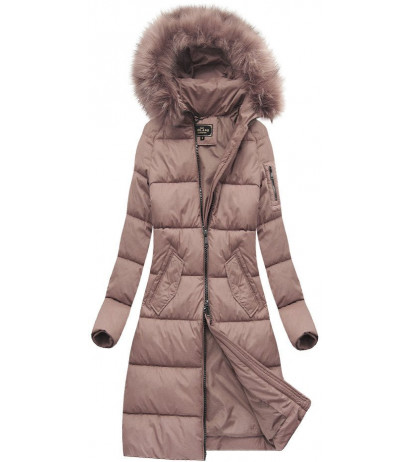 LONG QUILTED HOODED WINTER JACKET VINTAGE PINK (7751BIG) striukė