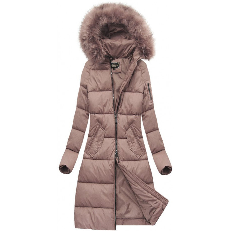 LONG QUILTED HOODED WINTER JACKET VINTAGE PINK (7751BIG) striukė