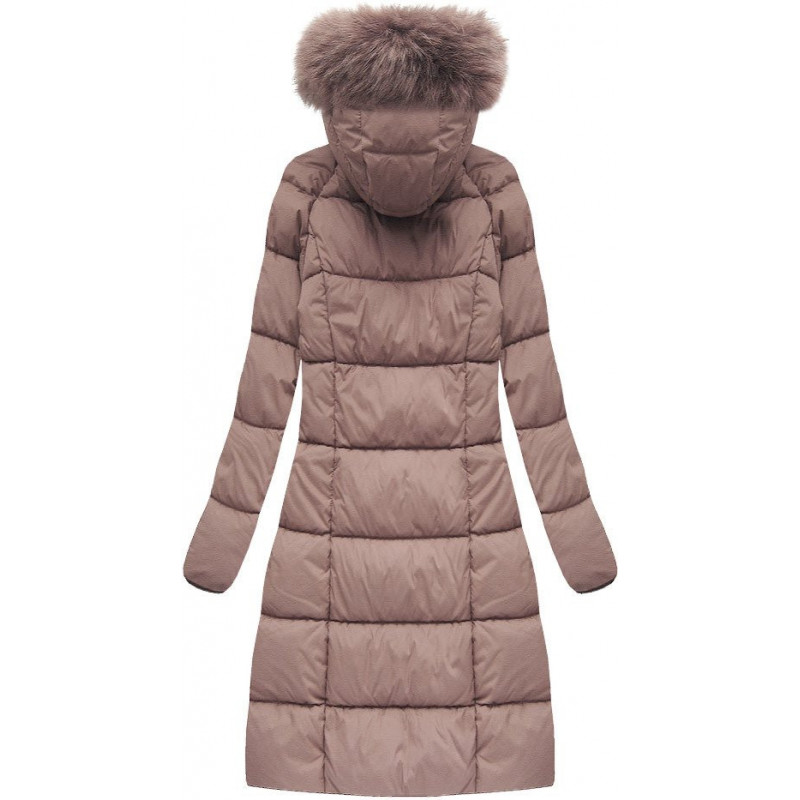 LONG QUILTED HOODED WINTER JACKET VINTAGE PINK (7751BIG) striukė