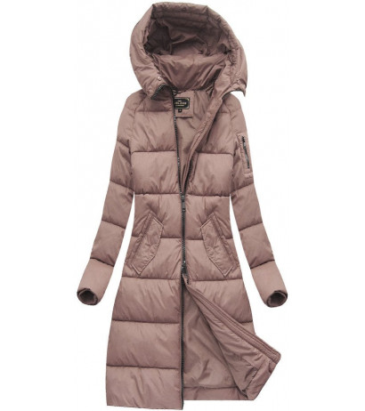 LONG QUILTED HOODED WINTER JACKET VINTAGE PINK (7751BIG) striukė