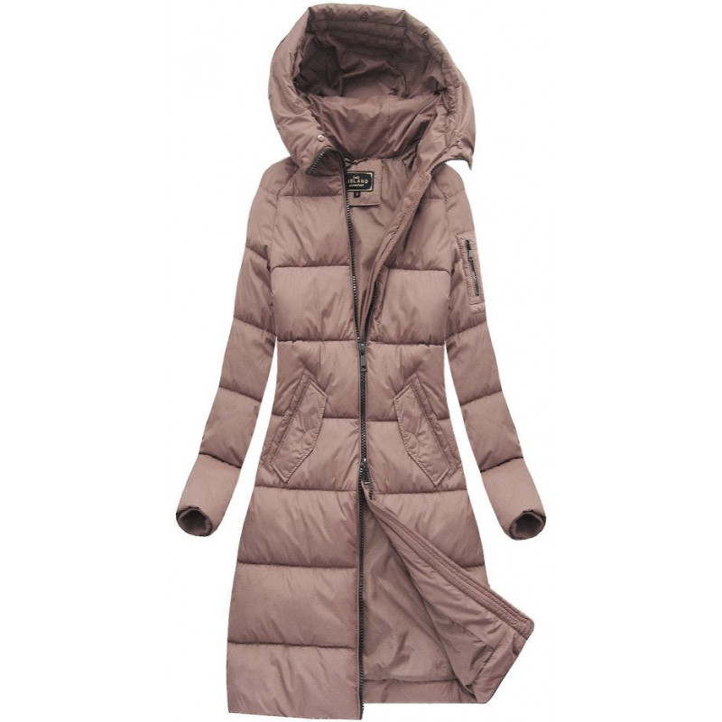 LONG QUILTED HOODED WINTER JACKET VINTAGE PINK (7751BIG) striukė