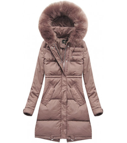 LONG HOODED WINTER JACKET VINTAGE PINK (7752) striukė