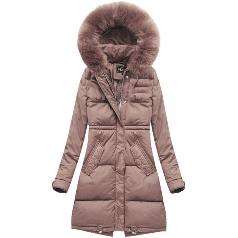 LONG HOODED WINTER JACKET VINTAGE PINK (7752) striukė