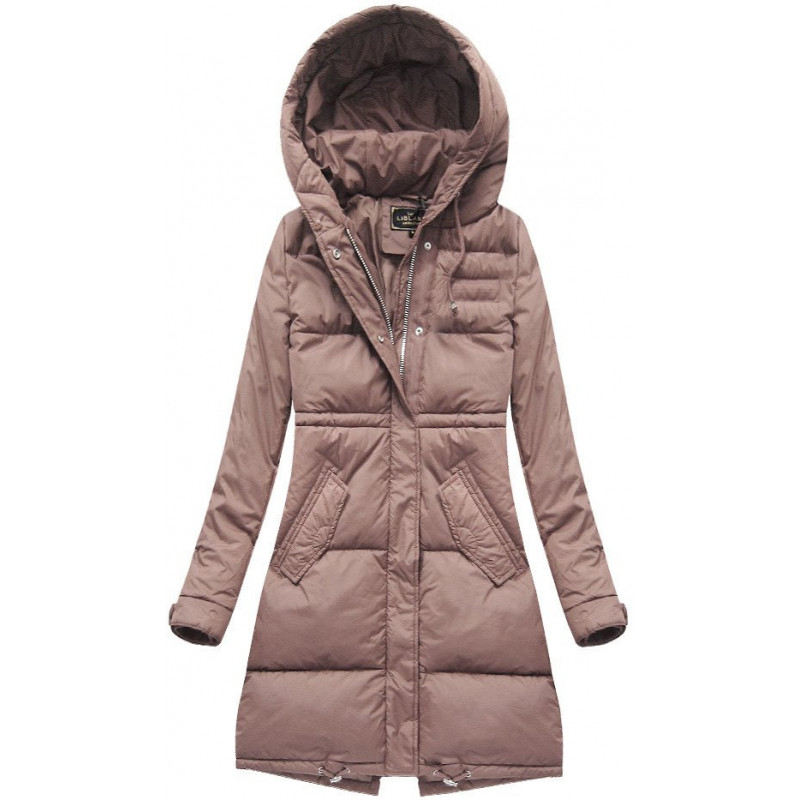 LONG HOODED WINTER JACKET VINTAGE PINK (7752) striukė