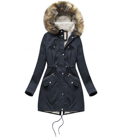 FUR HOODED PARKA NAVY BLUE (7602BIG) striukė