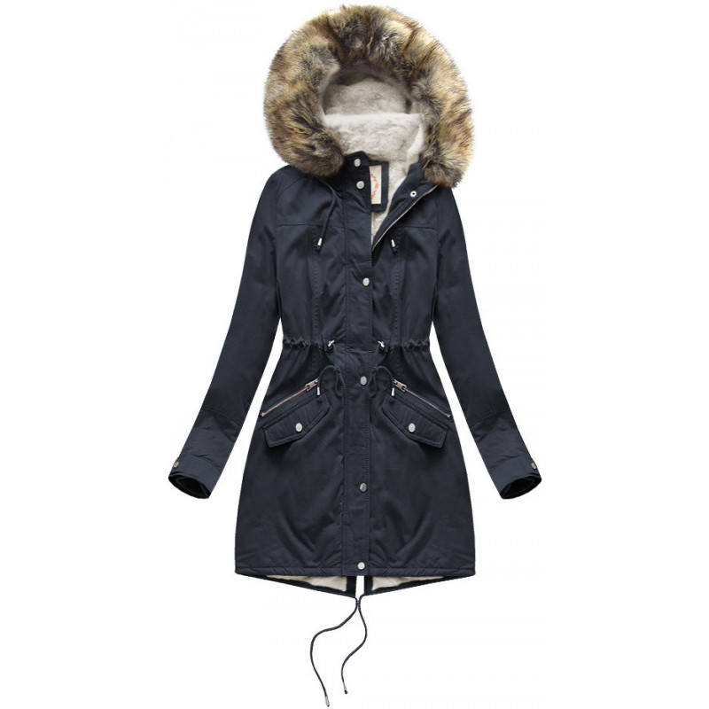 FUR HOODED PARKA NAVY BLUE (7602BIG) striukė