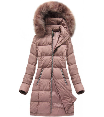 LONG QUILTED HOODED JACKET VINTAGE PINK (7702BIG) striukė