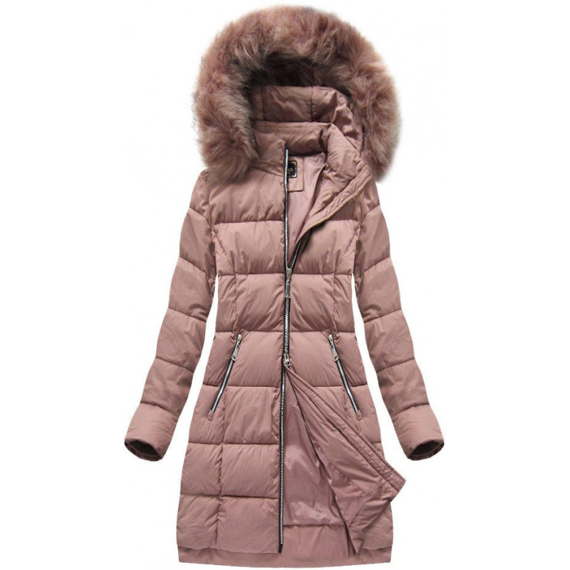 LONG QUILTED HOODED JACKET VINTAGE PINK (7702BIG) striukė