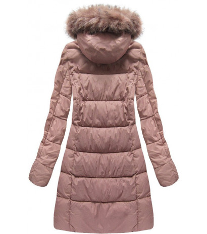 LONG QUILTED HOODED JACKET VINTAGE PINK (7702BIG) striukė