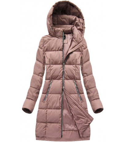 LONG QUILTED HOODED JACKET VINTAGE PINK (7702BIG) striukė