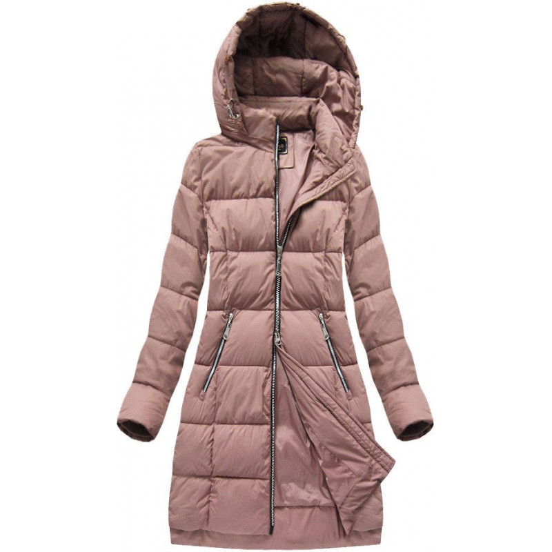 LONG QUILTED HOODED JACKET VINTAGE PINK (7702BIG) striukė