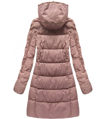 LONG QUILTED HOODED JACKET VINTAGE PINK (7702BIG) striukė