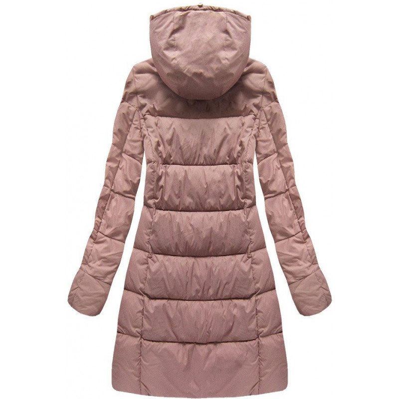 LONG QUILTED HOODED JACKET VINTAGE PINK (7702BIG) striukė