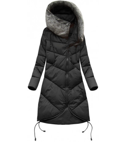 LONG HOODED WINTER JACKET BLACK (7755) striukė