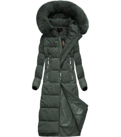 LONG WINTER HOODED JACKET GREEN (7688) striukė