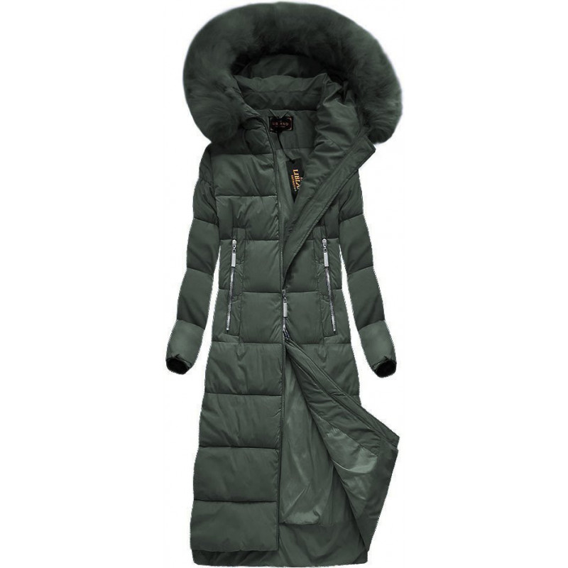 LONG WINTER HOODED JACKET GREEN (7688) striukė