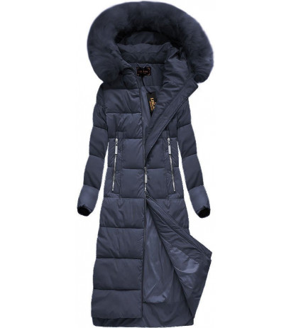 LONG WINTER HOODED JACKET NAVY BLUE (7688) striukė