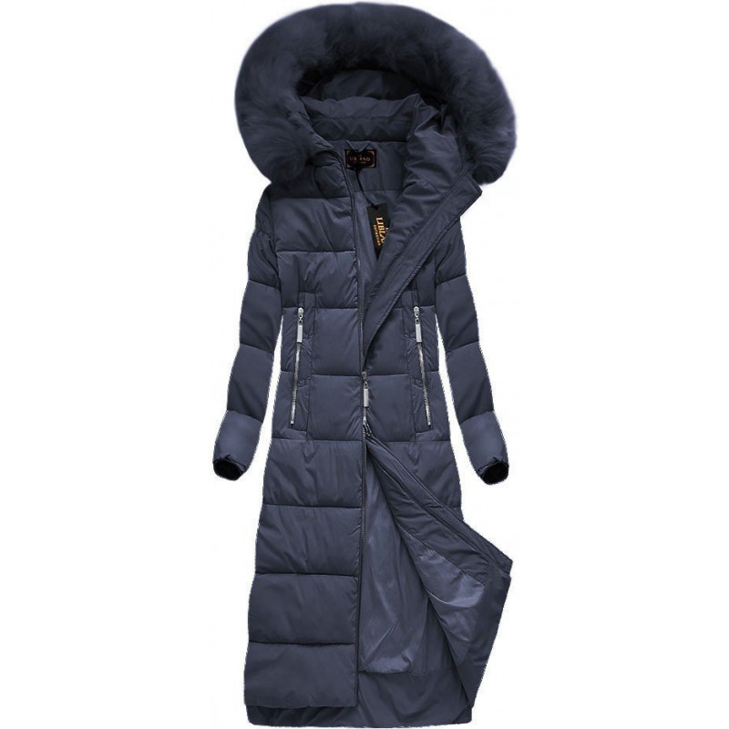 LONG WINTER HOODED JACKET NAVY BLUE (7688) striukė